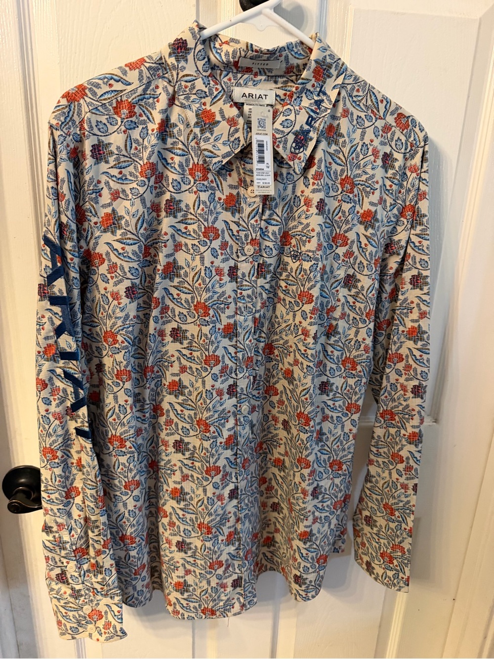 Ariat Cream Button-Down Shirt with Blue and Orange Floral Print